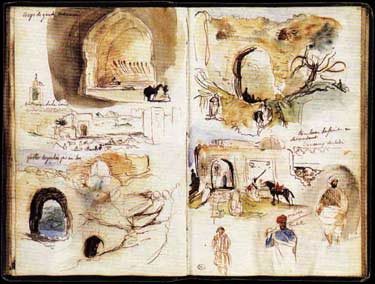 Portes et murailles à Meknès (aquarelle sur traits à la plume et encre brune). 

Musée du Louvre, album d'Afrique du Nord et d'Espagne.

